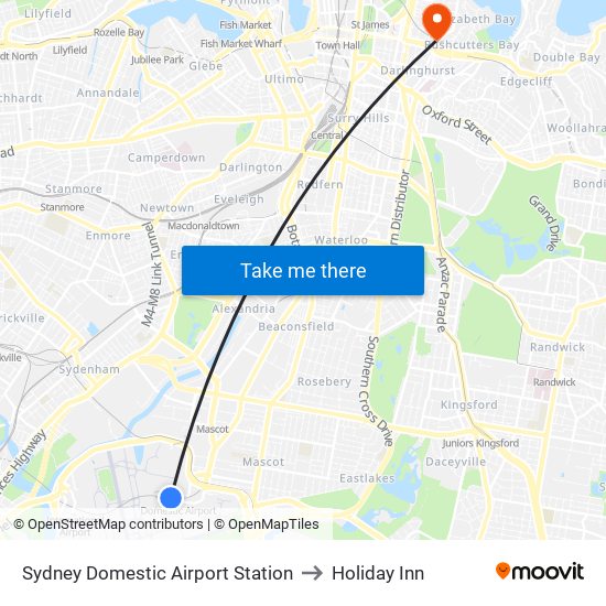 Sydney Domestic Airport Station to Holiday Inn map