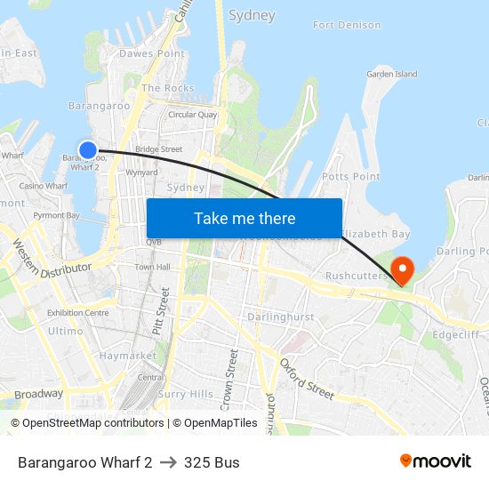 Barangaroo Wharf 2 to 325 Bus map