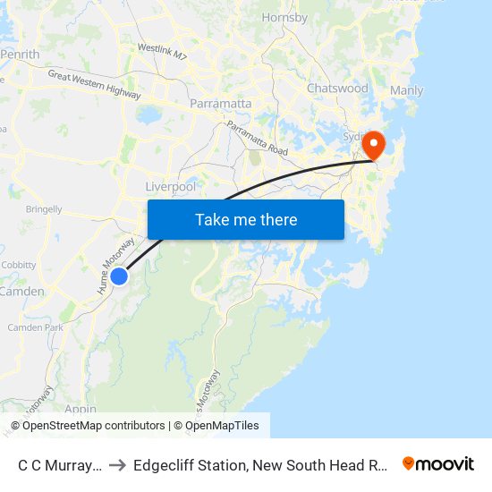 C C Murray Park to Edgecliff Station, New South Head Road (Stand N) map