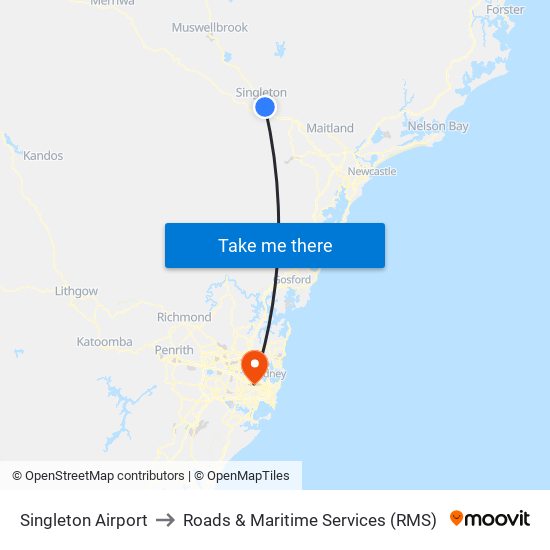 Singleton Airport to Roads & Maritime Services (RMS) map