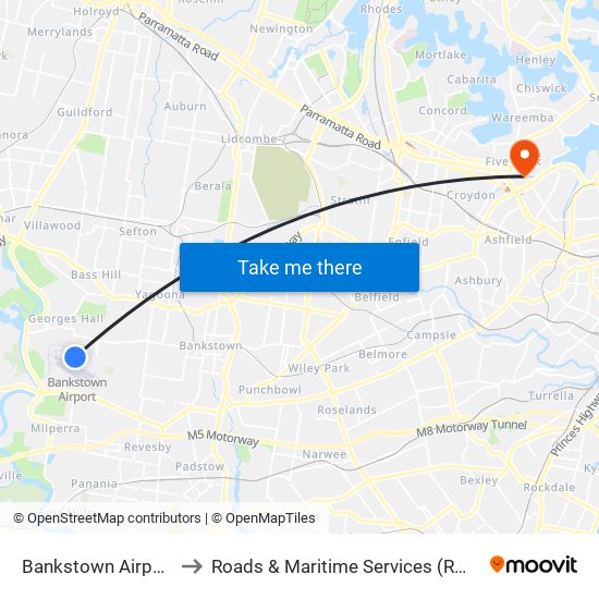 Bankstown Airport to Roads & Maritime Services (RMS) map