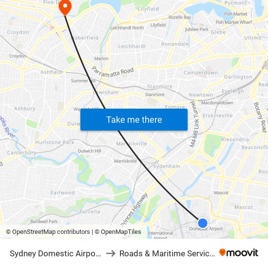 Sydney Domestic Airport Station to Roads & Maritime Services (RMS) map