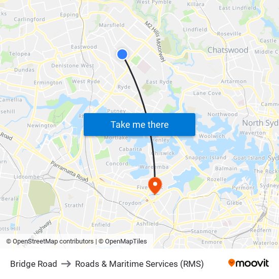 Bridge Road to Roads & Maritime Services (RMS) map