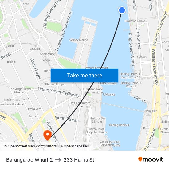 Barangaroo Wharf 2 to 233 Harris St map