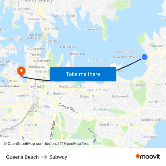 Queens Beach to Subway map