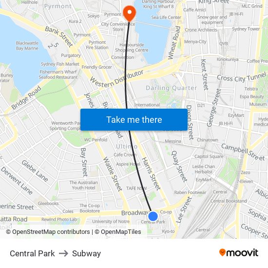 Central Park to Subway map