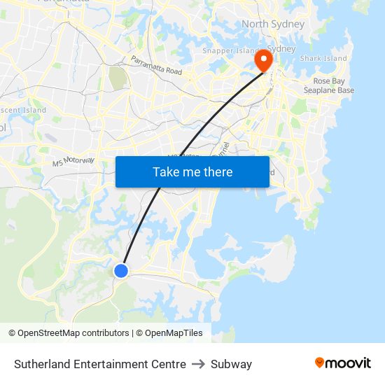 Sutherland Entertainment Centre to Subway map