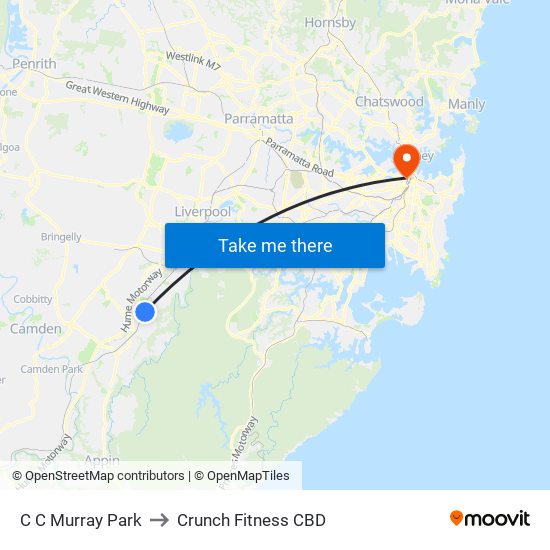 C C Murray Park to Crunch Fitness CBD map