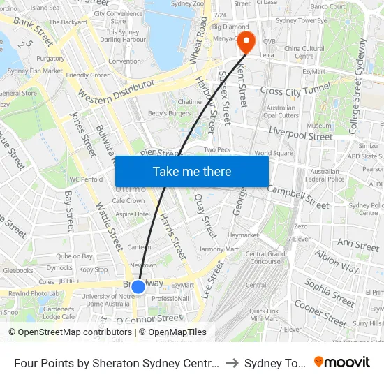 Four Points by Sheraton Sydney Central Park to Sydney Tower map
