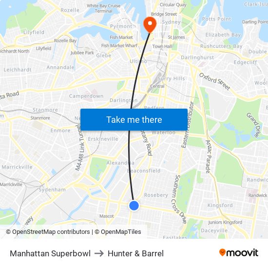 Manhattan Superbowl to Hunter & Barrel map