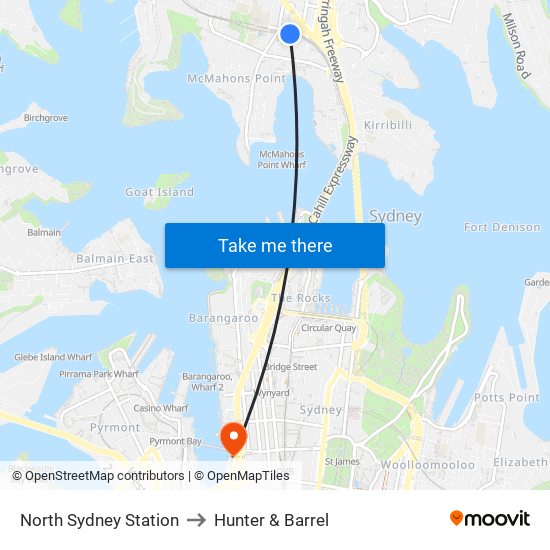 North Sydney Station to Hunter & Barrel map