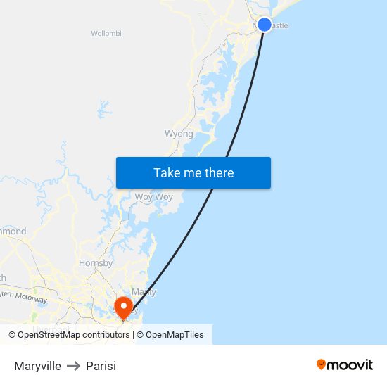 Maryville to Parisi map