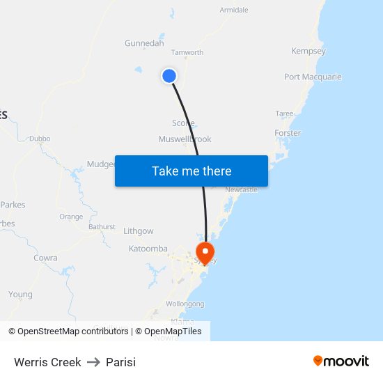 Werris Creek to Parisi map