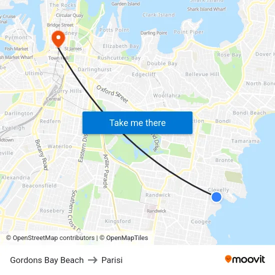 Gordons Bay Beach to Parisi map