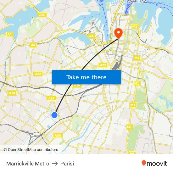 Marrickville Metro to Parisi map