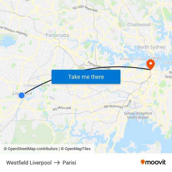 Westfield Liverpool to Parisi map