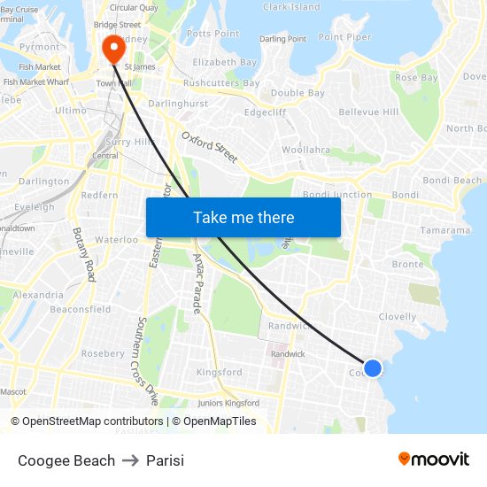 Coogee Beach to Parisi map