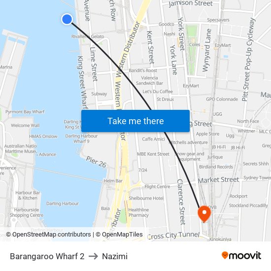 Barangaroo Wharf 2 to Nazimi map
