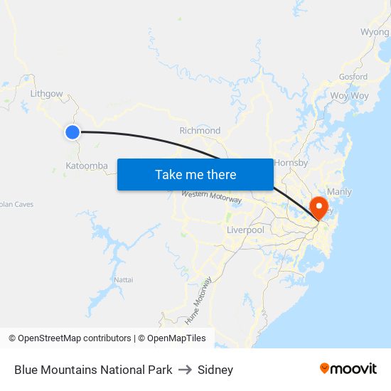 Blue Mountains National Park to Sidney map