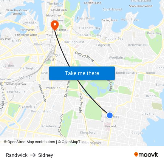 Randwick to Sidney map