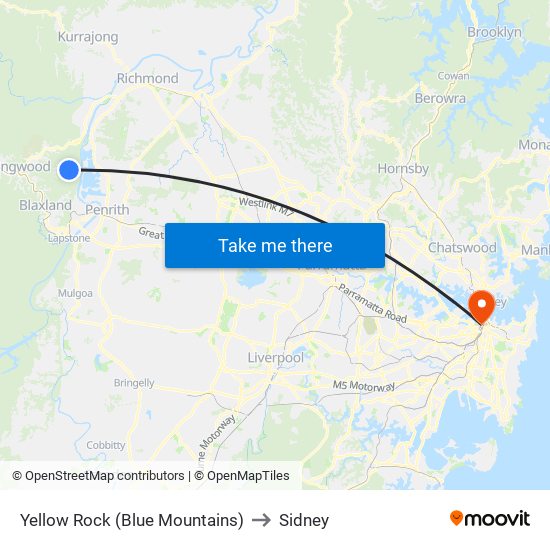 Yellow Rock (Blue Mountains) to Sidney map