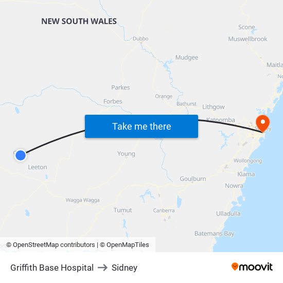 Griffith Base Hospital to Sidney map