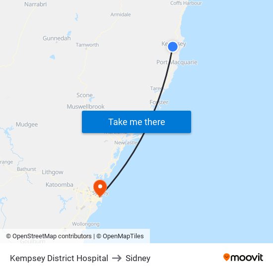 Kempsey District Hospital to Sidney map