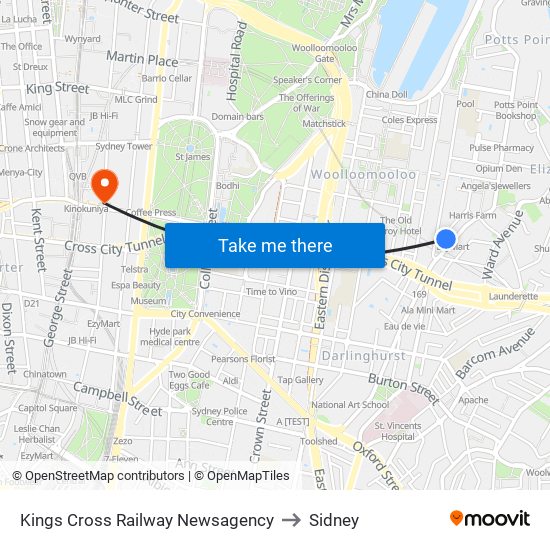 Kings Cross Railway Newsagency to Sidney map