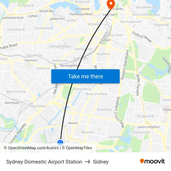 Sydney Domestic Airport Station to Sidney map