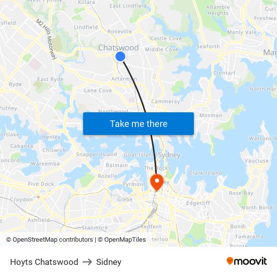 Hoyts Chatswood to Sidney map