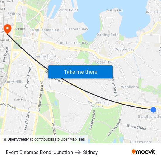 Event Cinemas Bondi Junction to Sidney map