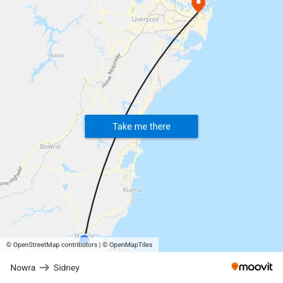 Nowra to Sidney map