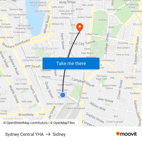 Sydney Central Yha to Sidney map