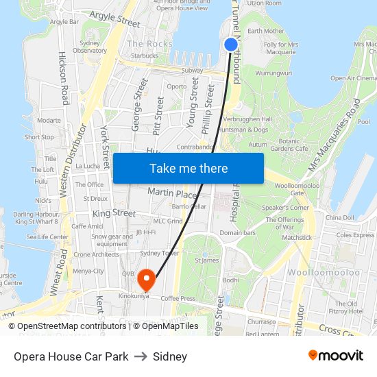 Opera House Car Park to Sidney map