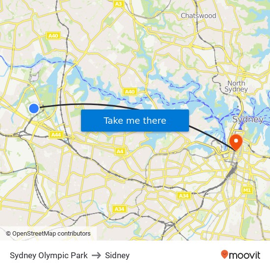 Sydney Olympic Park to Sidney map