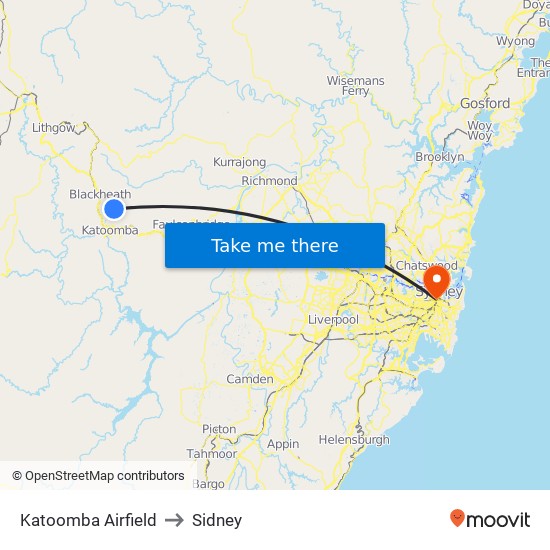 Katoomba Airport to Sidney map