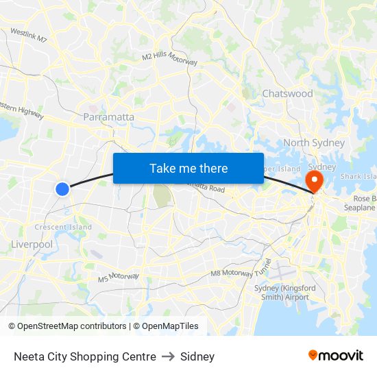 Neeta City to Sidney map