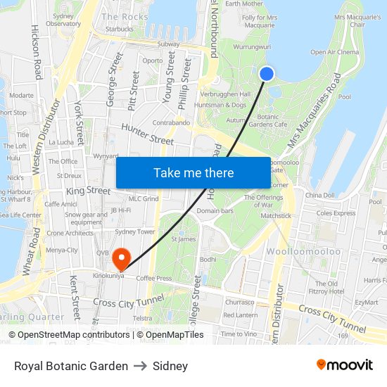 Royal Botanic Garden to Sidney map