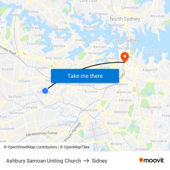 Ashbury Samoan Uniting Church to Sidney map