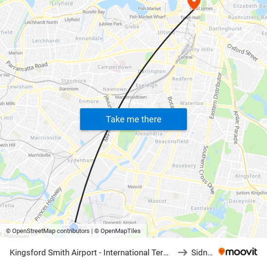 Kingsford Smith Airport - International Terminal to Sidney map