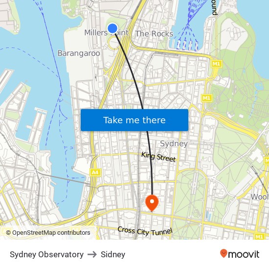 Sydney Observatory to Sidney map