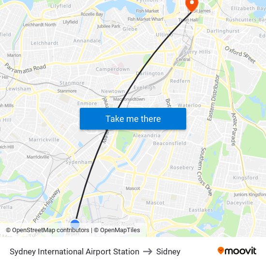 Sydney International Airport Station to Sidney map