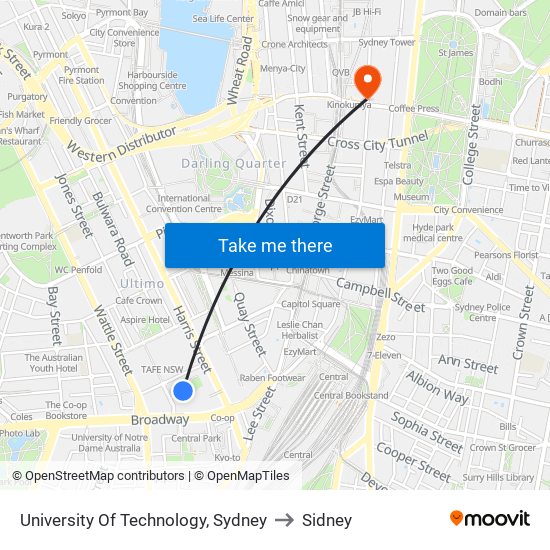 University Of Technology, Sydney to Sidney map