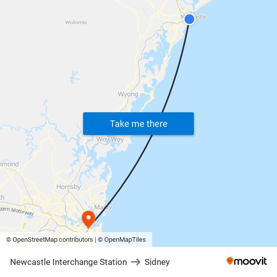 Newcastle Interchange Station to Sidney map