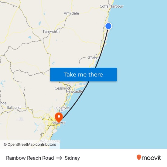 Rainbow Reach Road to Sidney map