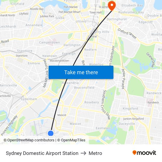 Sydney Domestic Airport Station to Metro map