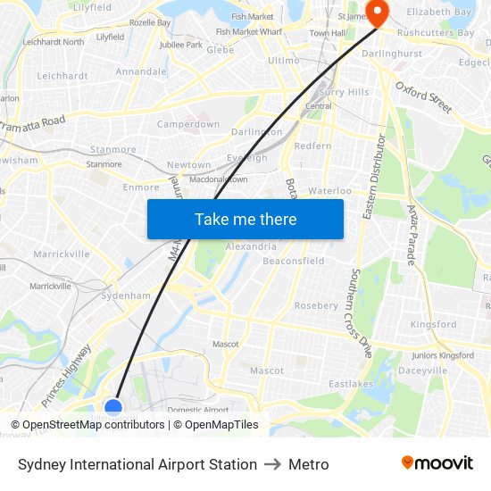 Sydney International Airport Station to Metro map