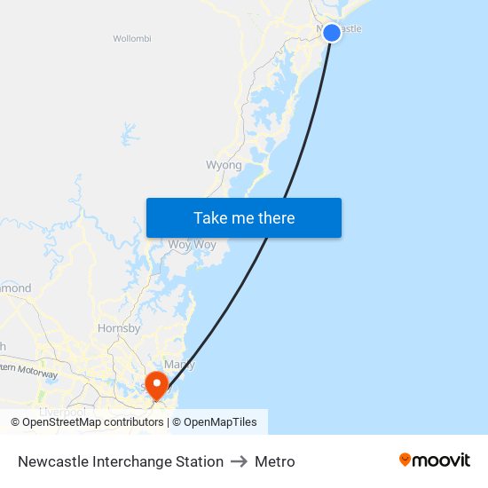 Newcastle Interchange Station to Metro map