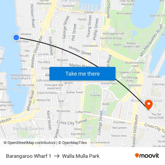 Barangaroo Wharf 1 to Walla Mulla Park map