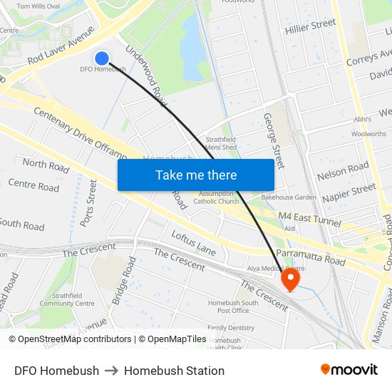 Dfo to Homebush Station map